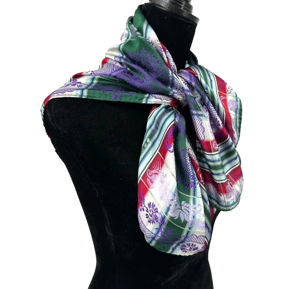 Gorsuch LTD Das Echte Bienentuch Womens Plum Mint‎ Lattice Square Silk Scarf